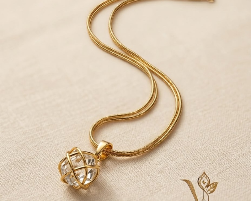 Golden Caged Heart Crystal Pendant with Snake Chain
