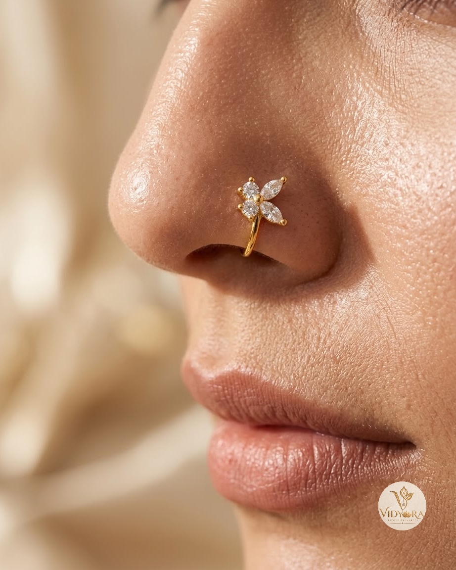 Dainty Butterfly Diamond Nose Pin in Yellow Gold