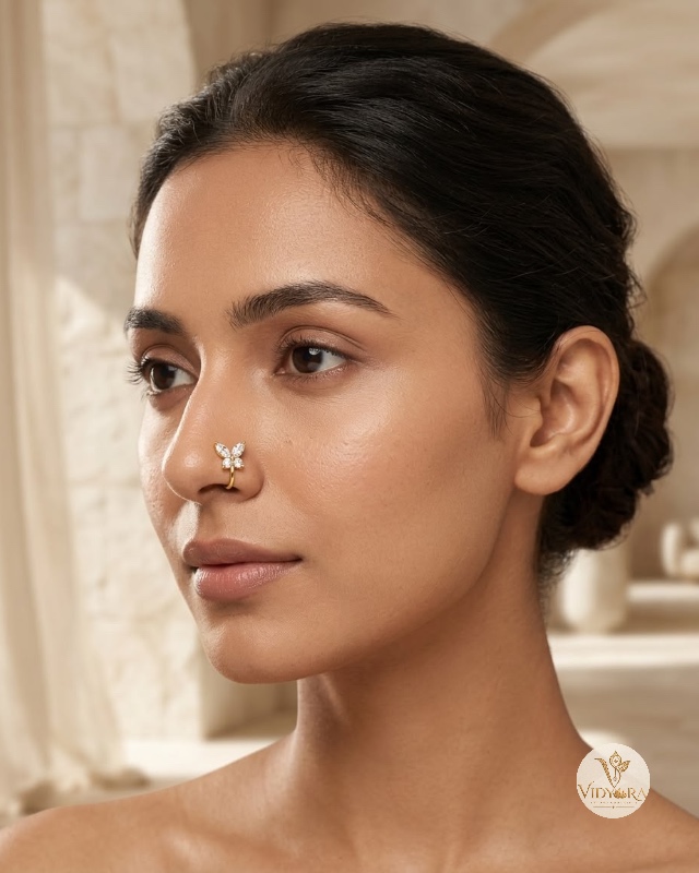 Dainty Butterfly Diamond Nose Pin in Yellow Gold