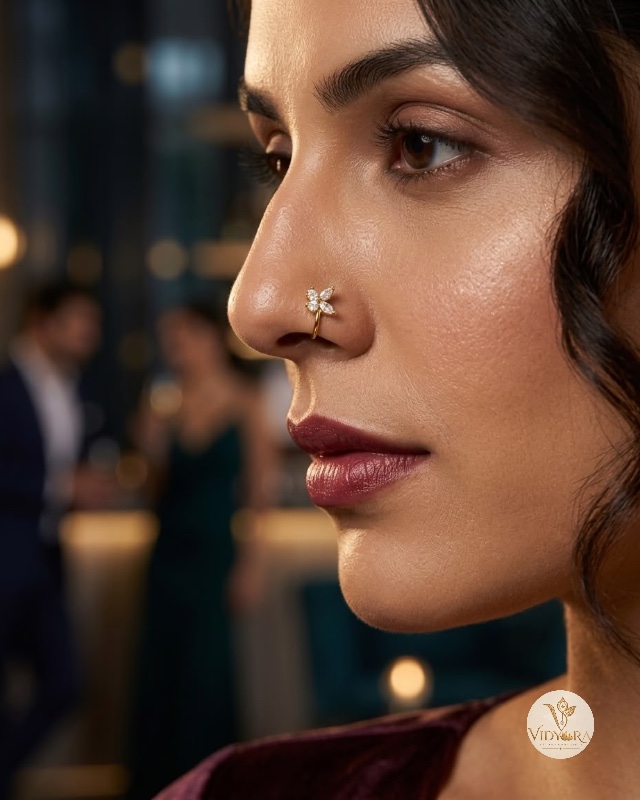 Dainty Butterfly Diamond Nose Pin in Yellow Gold