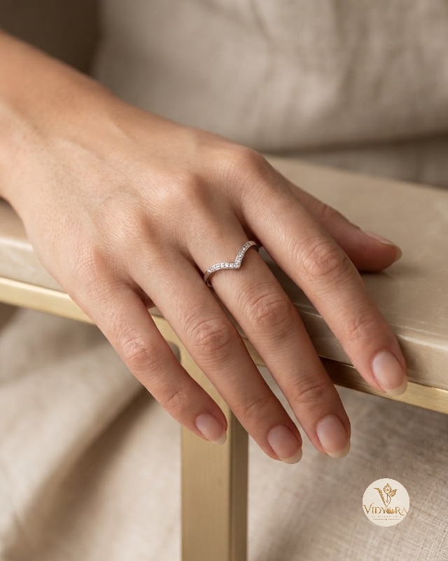 Elegant Diamond Chevron Wishbone Finger Ring