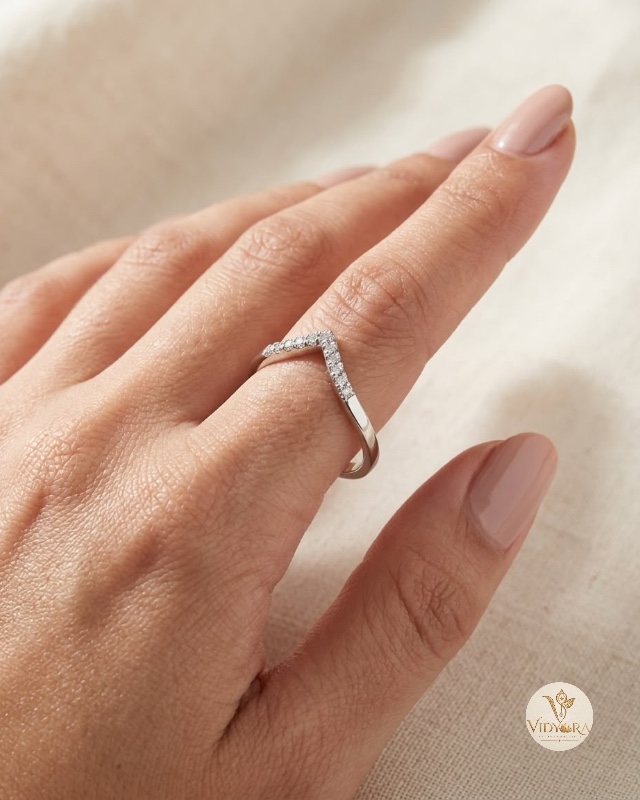 Elegant Diamond Chevron Wishbone Finger Ring
