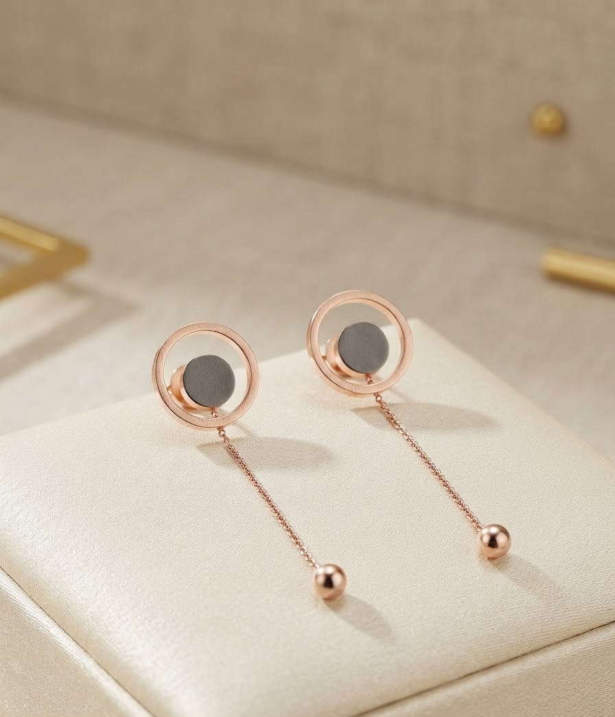 Contemporary Rose Gold Geometric Drop Earrings