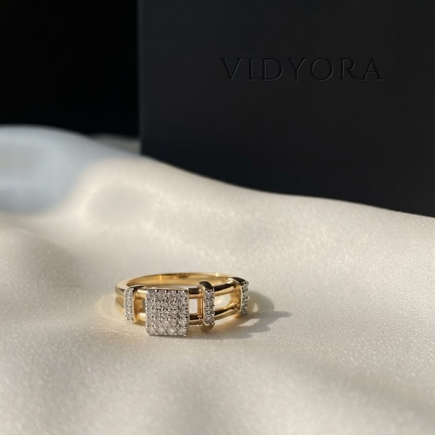 Geometric Square Pave-Set Gold Ring