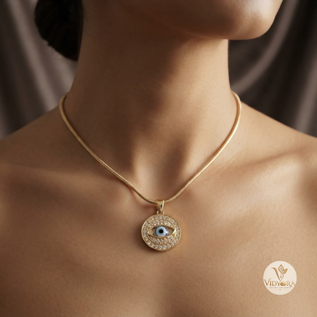 Radiant Evil Eye Gold-Plated Pendant Necklace with Cubic Zirconia