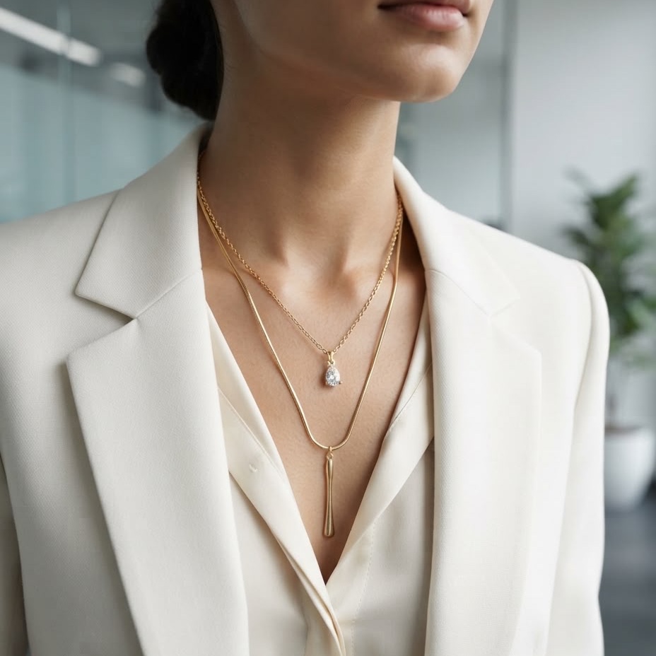Elegant Dual Layered Gold Finish Pendant Necklace