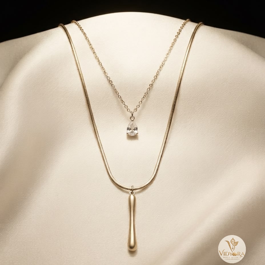 Elegant Dual Layered Gold Finish Pendant Necklace