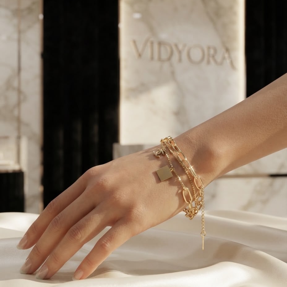 VIDYORA Layered Gold-Finish Charm Necklace