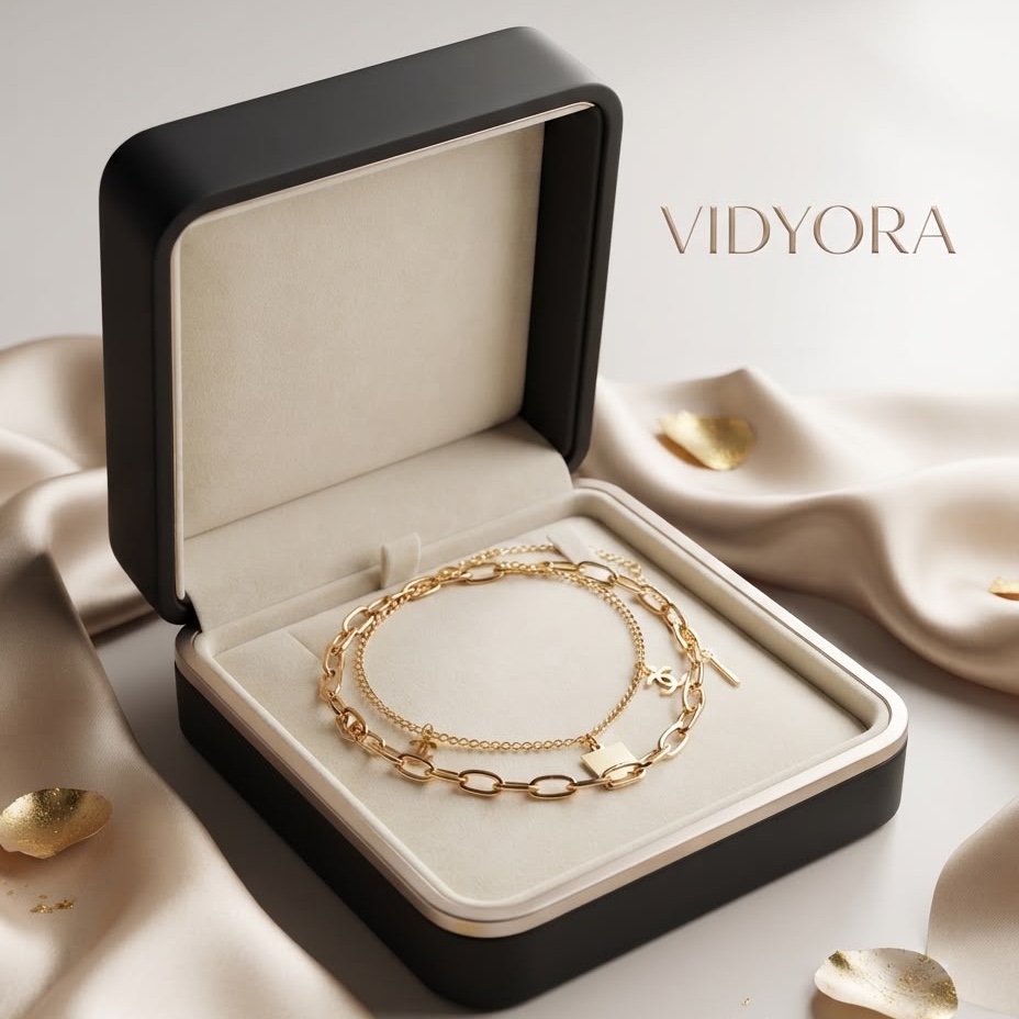 VIDYORA Layered Gold-Finish Charm Necklace