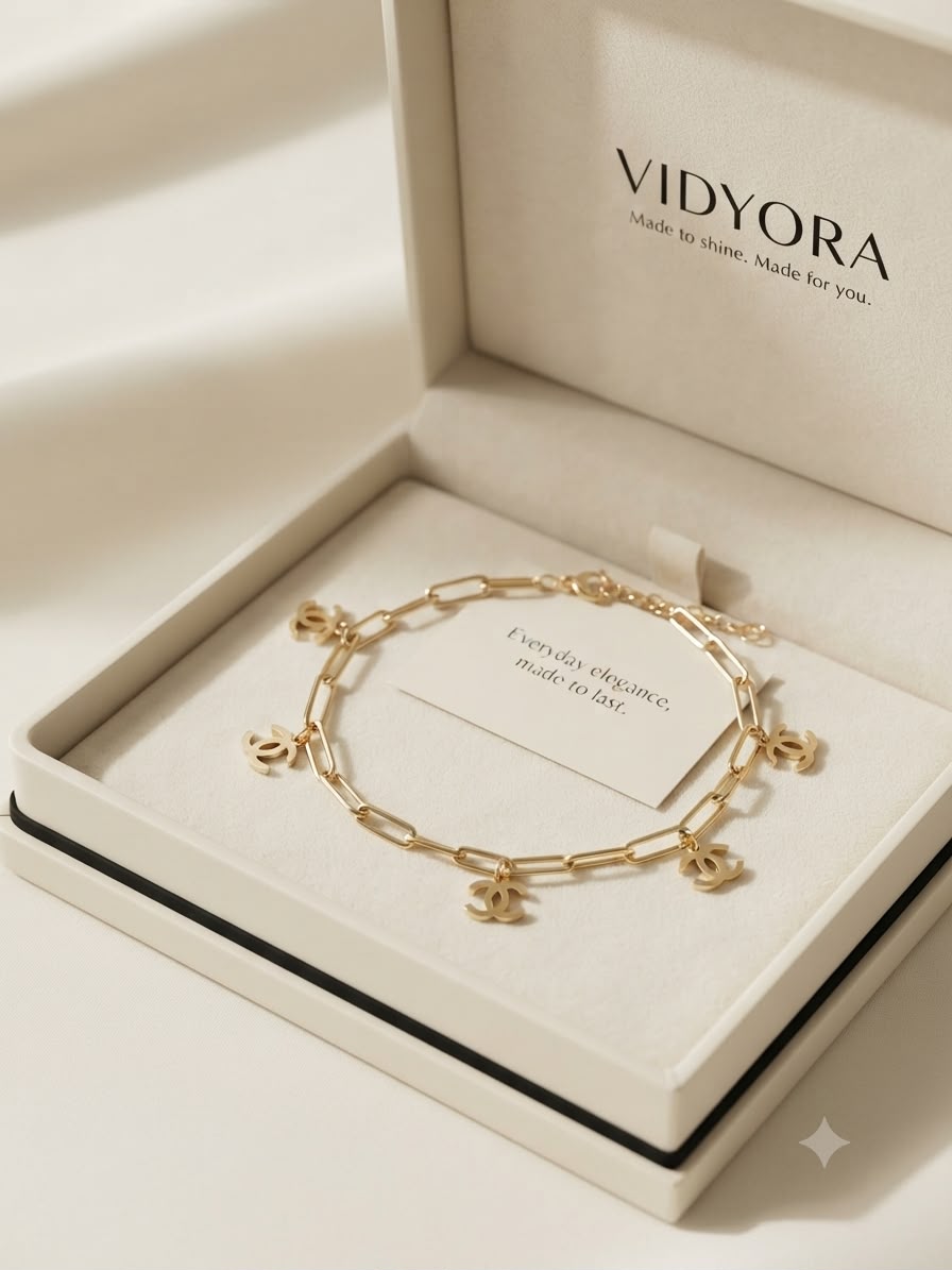 VIDYORA Golden Charm Link Bracelet