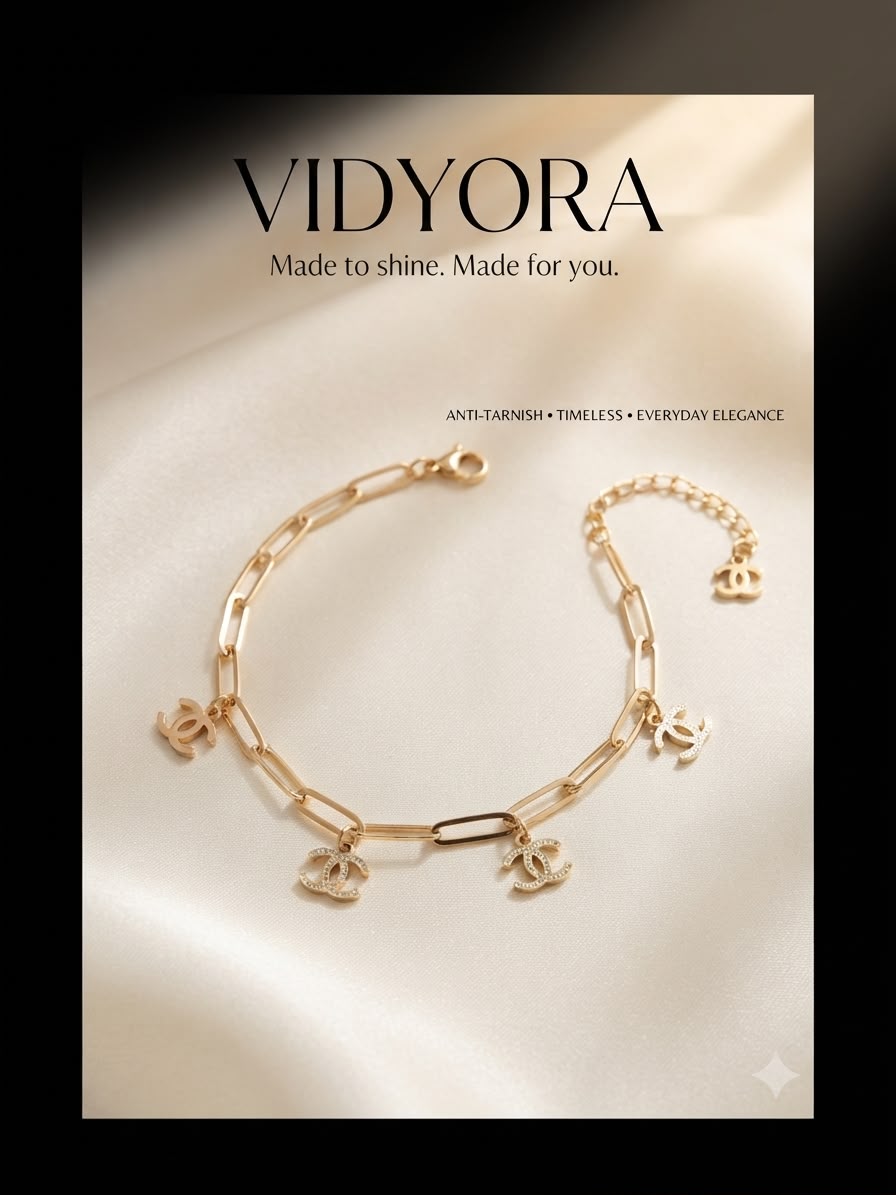 VIDYORA Golden Charm Link Bracelet