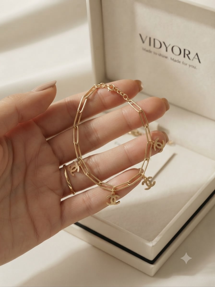 VIDYORA Golden Charm Link Bracelet