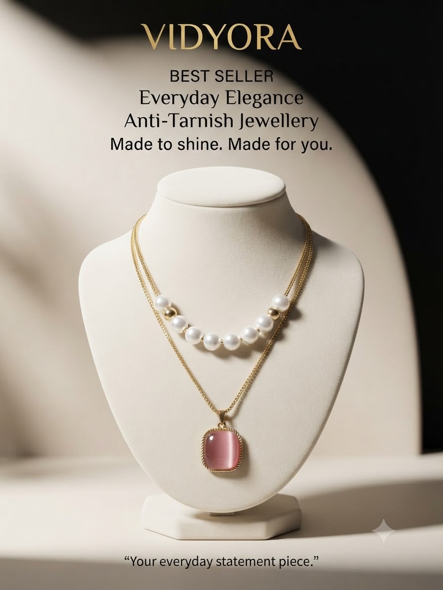 VIDYORA Layered Pearl & Pink Stone Pendant Necklace
