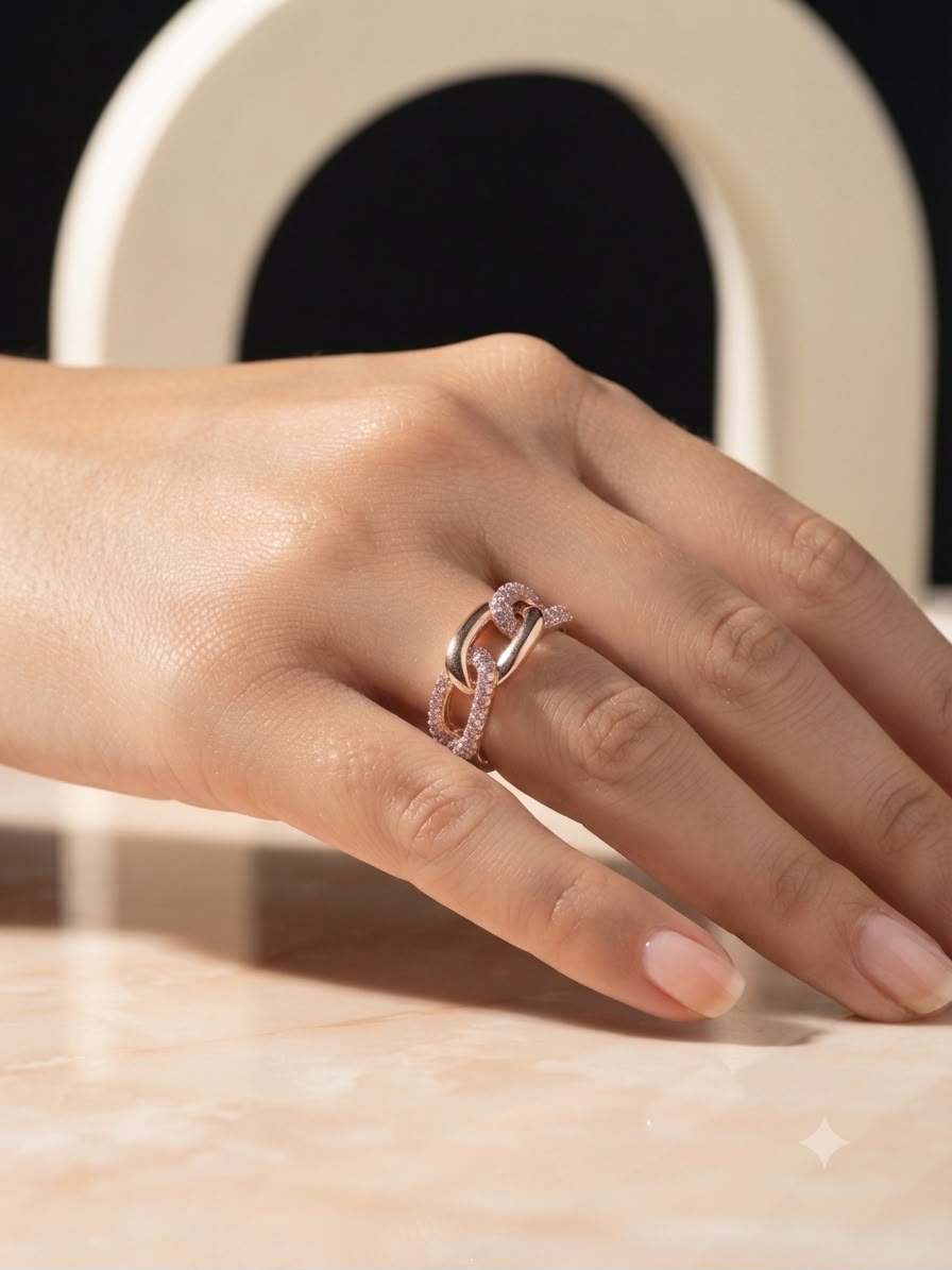 VIDYORA Diamond Gold Pave Link Ring
