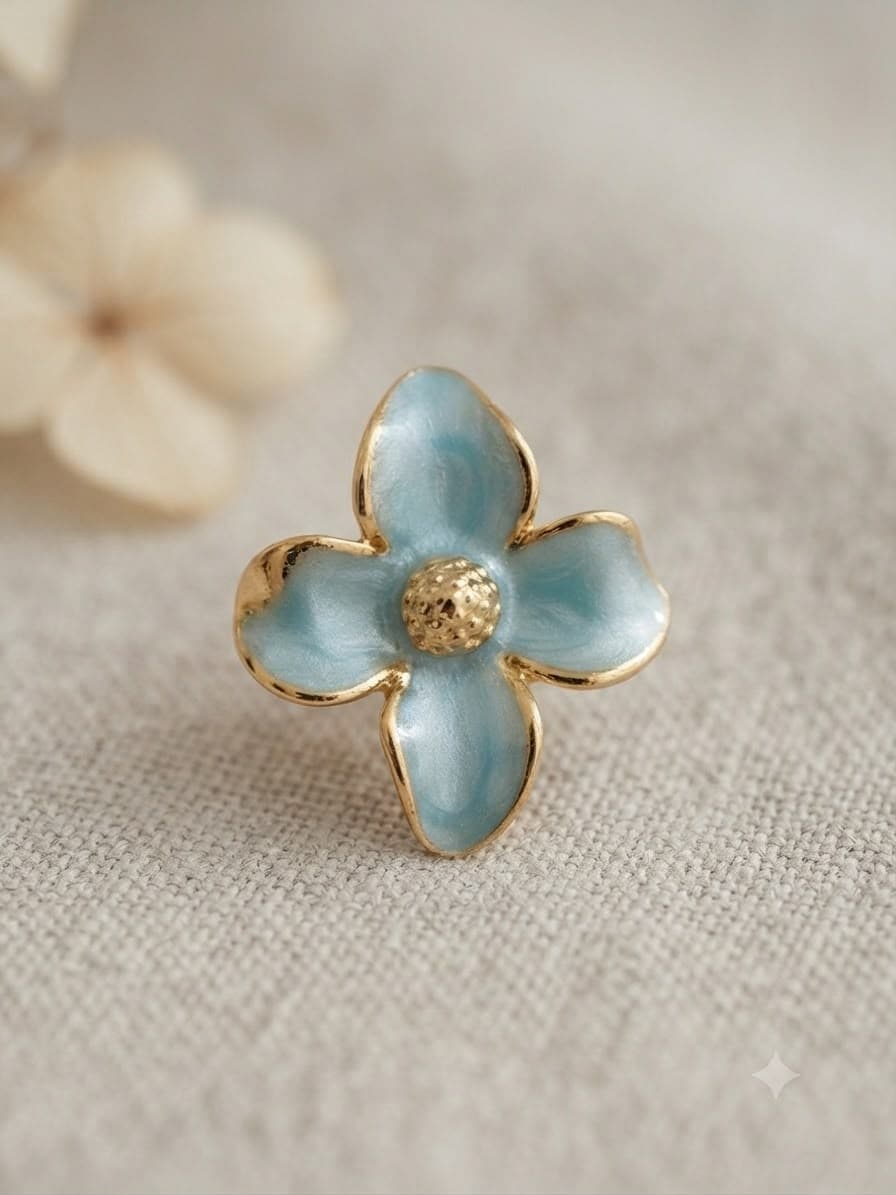 Vidyora Serene Blue Floral Enamel Stud Earrings