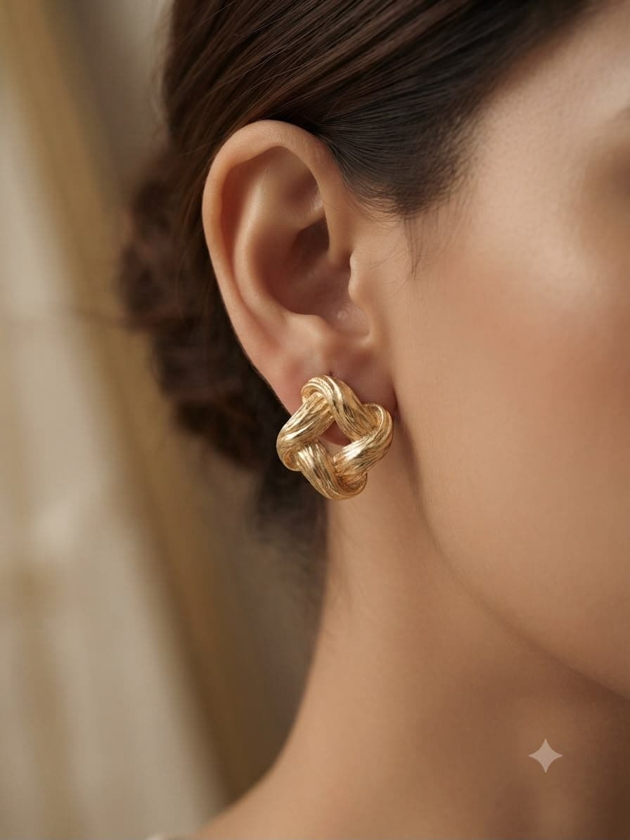 Vidyora Textured Gold Finish Knotted Stud Earrings