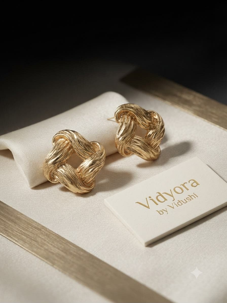 Vidyora Textured Gold Finish Knotted Stud Earrings