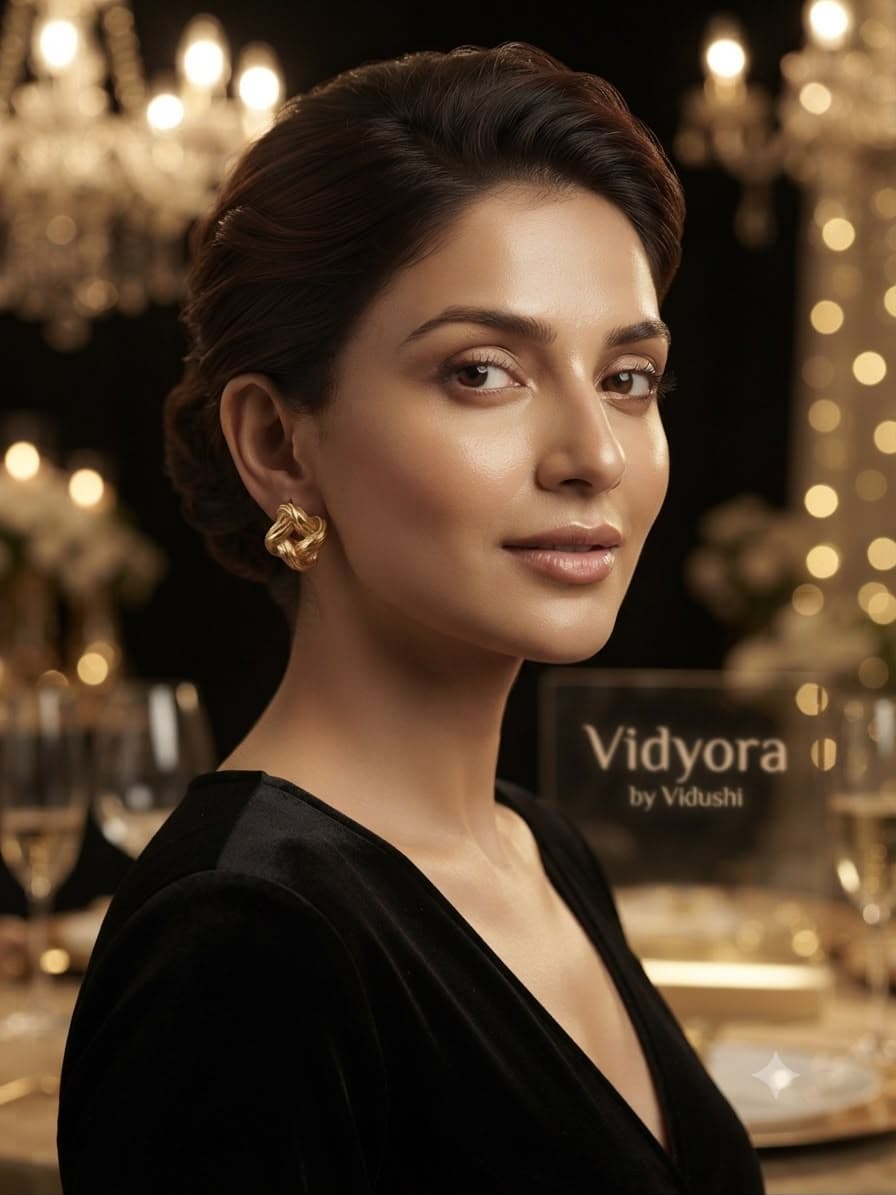 Vidyora Textured Gold Finish Knotted Stud Earrings
