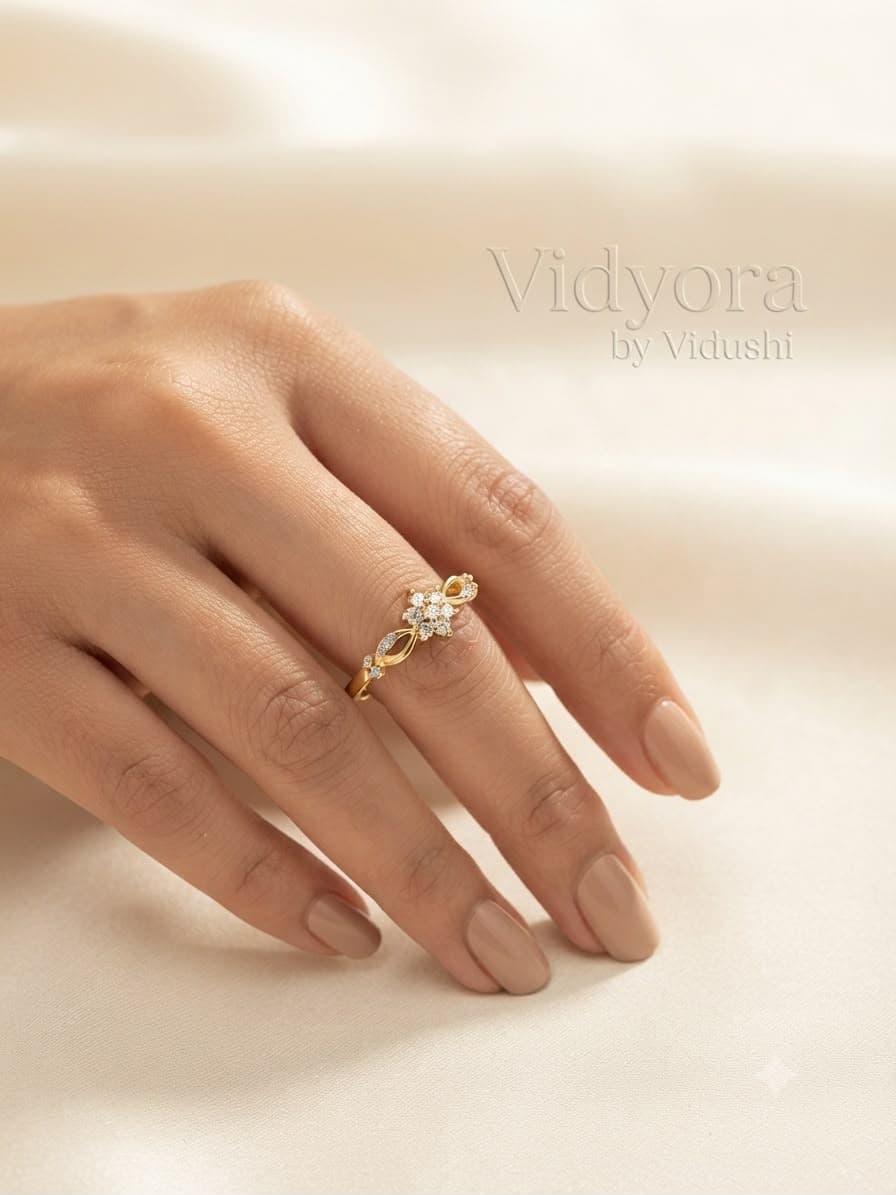 Vidyora Floral Solitaire Gold Finish Ring