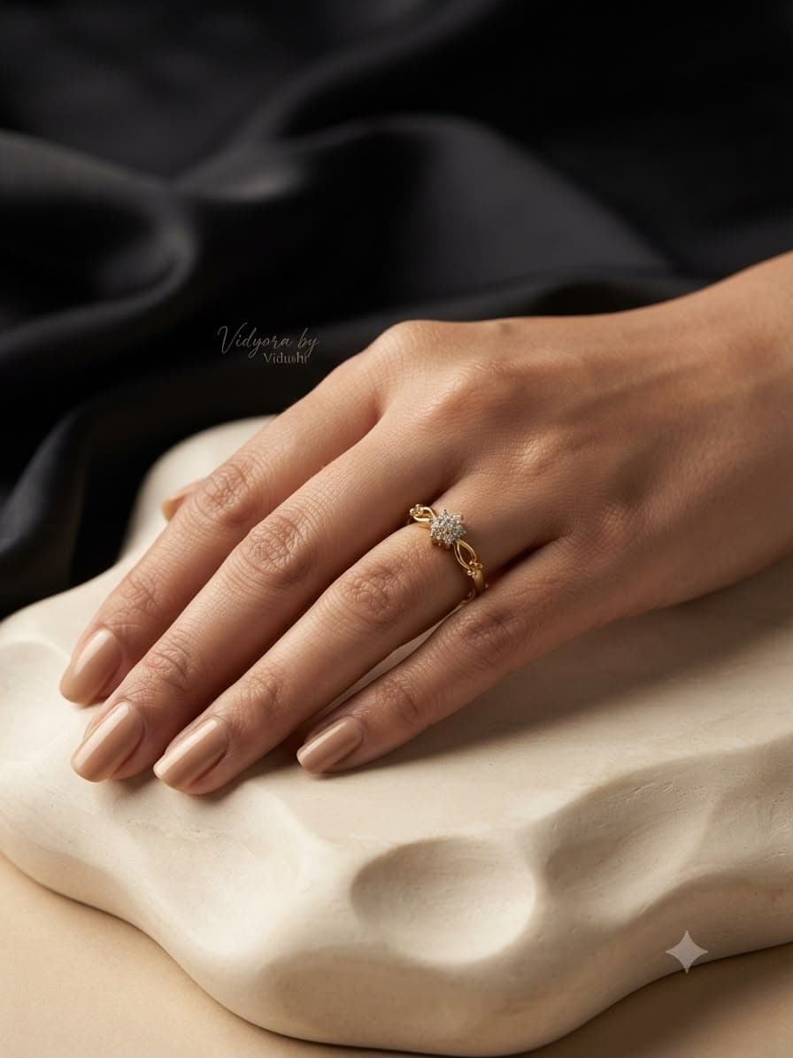 Vidyora Floral Solitaire Gold Finish Ring