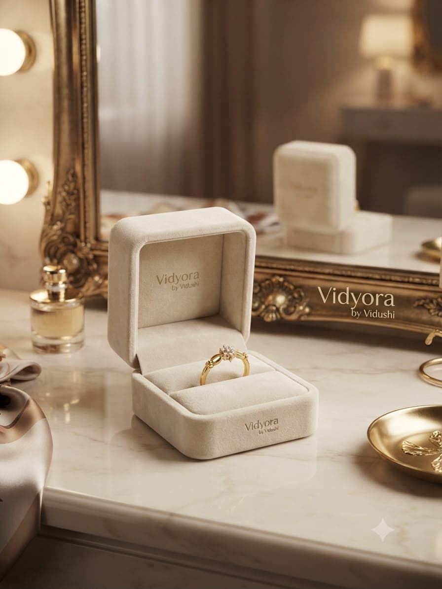 Vidyora Floral Solitaire Gold Finish Ring