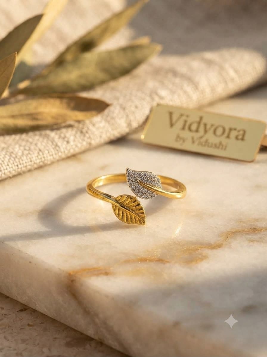 Vidyora Graceful Leaf Adjustable Finger Ring