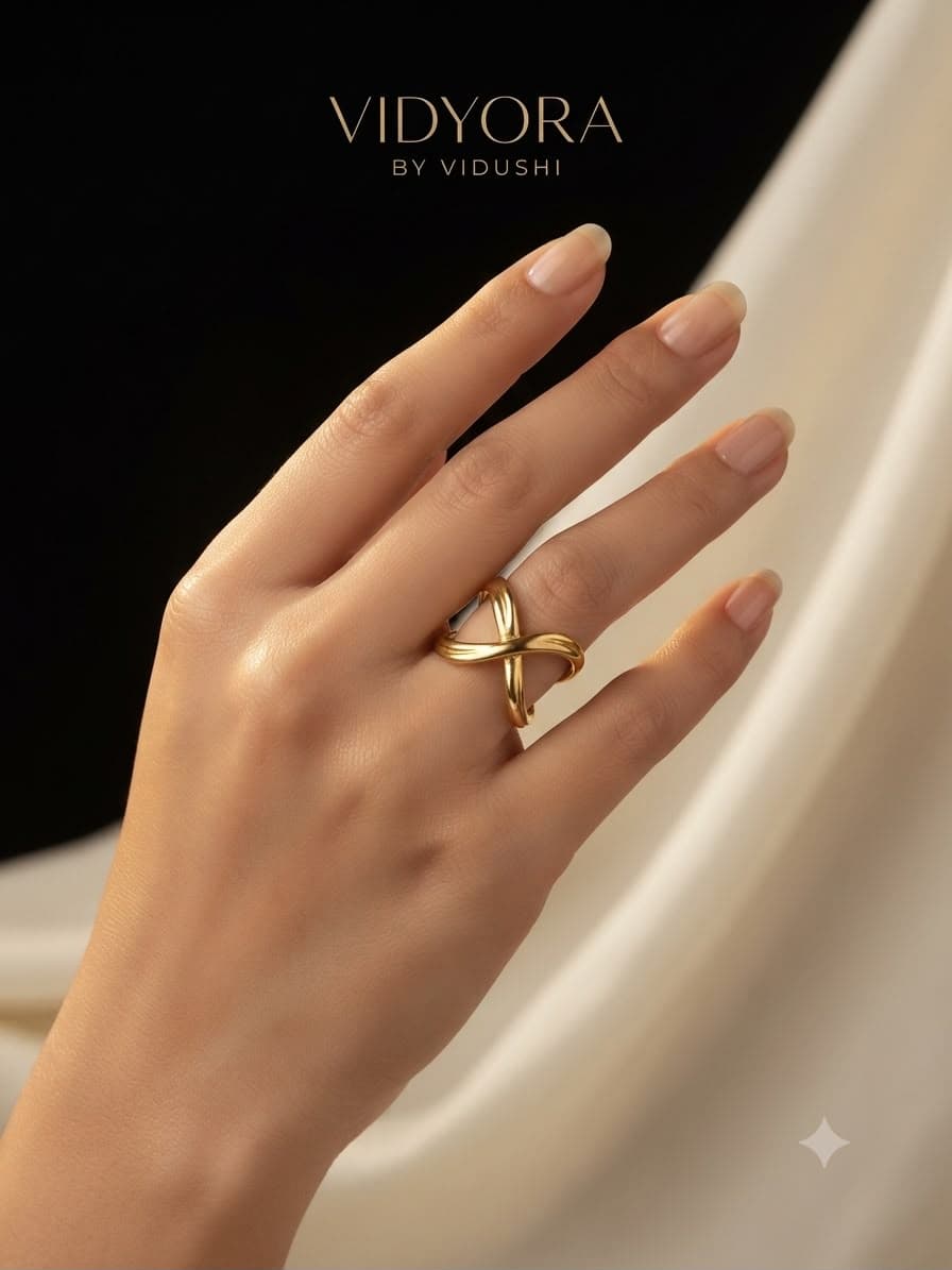 VIDYORA Minimalist Crossover Gold Ring