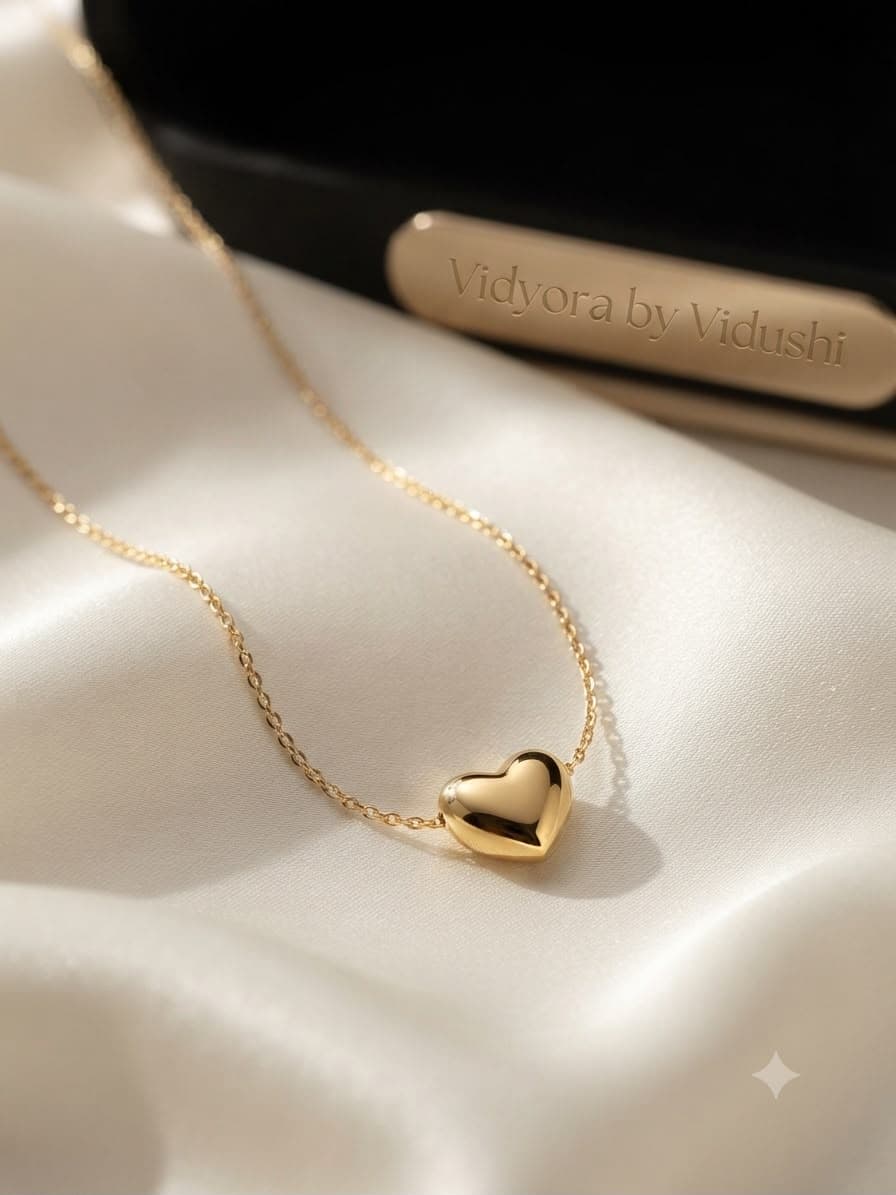 Vidyora Golden Heart Pendant Necklace