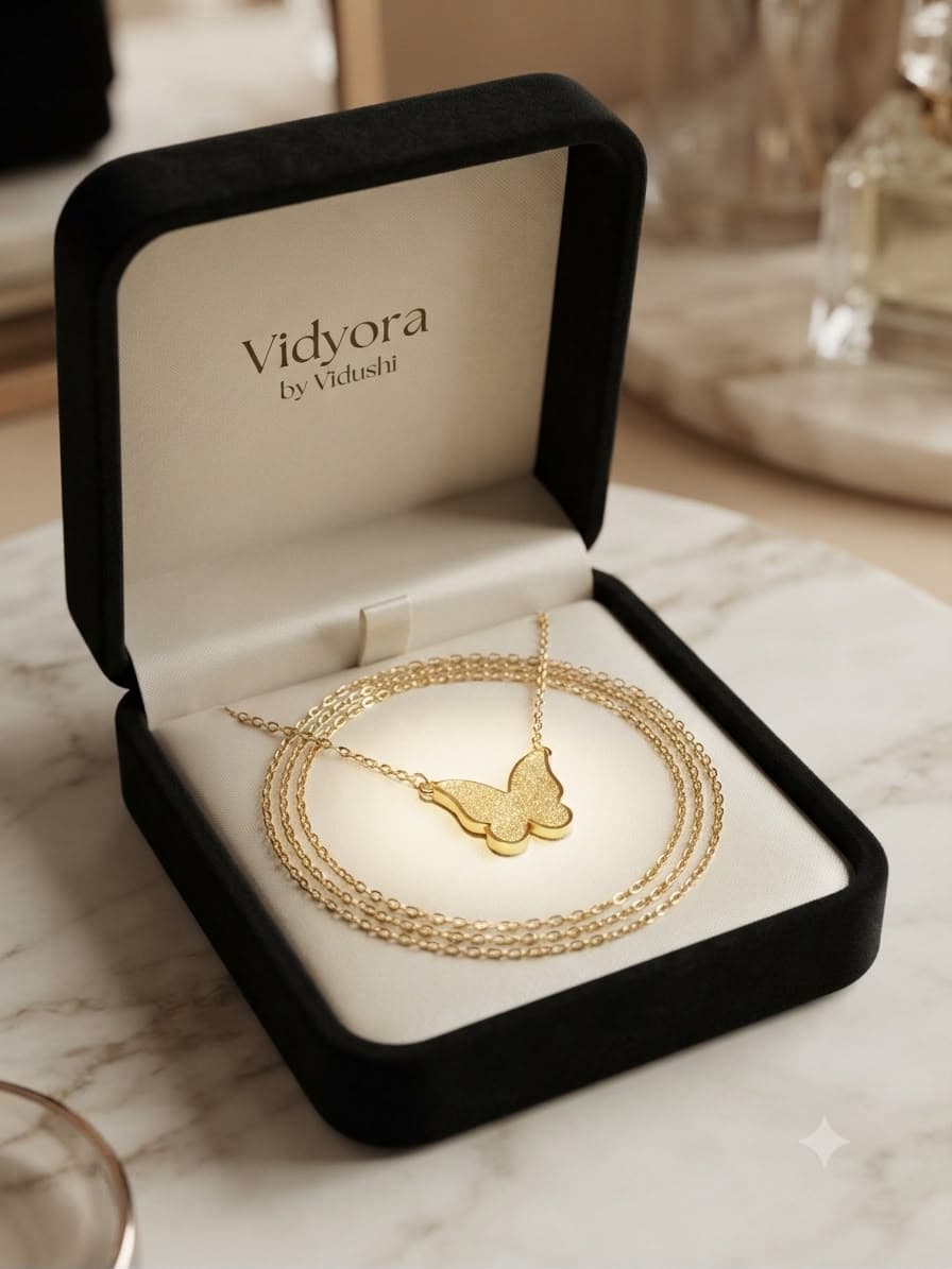 VIDYORA Gold Finish Butterfly Pendant Necklace